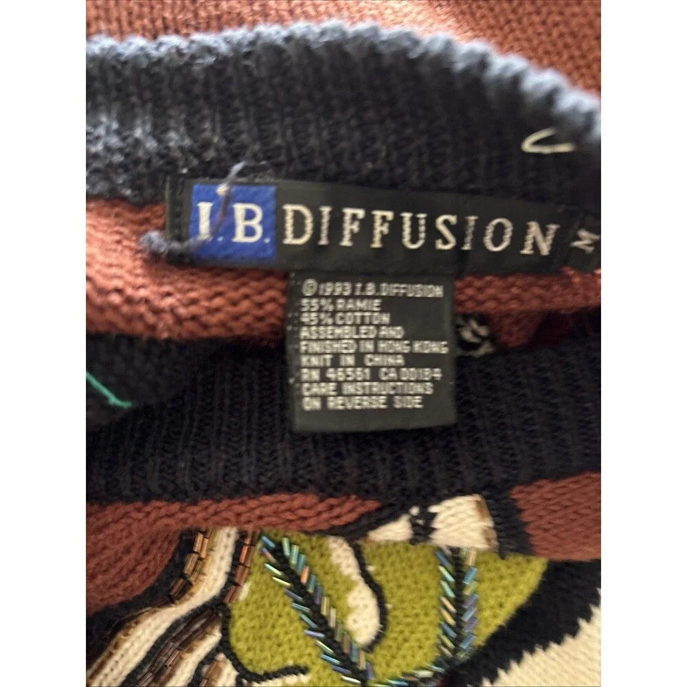 Vintage 90s IB Diffusion Sweater Oversized Knit Fall Sz M 1993 Abstract